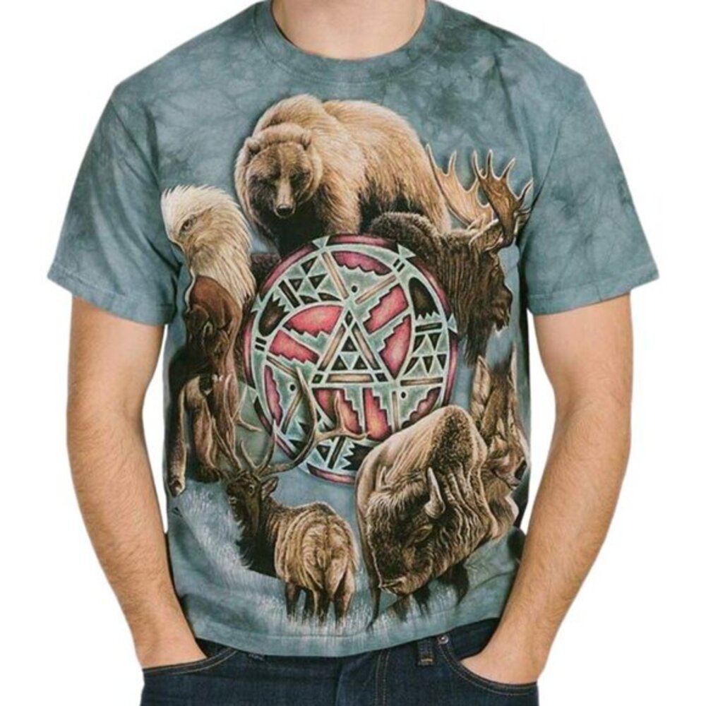 The Mountain Green Animal Print Yellowstone Short Sleeve Tie Dye T-Shirt Size M
